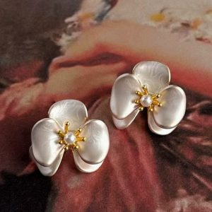 French Dimensional Flower Beaded Stud Earrings