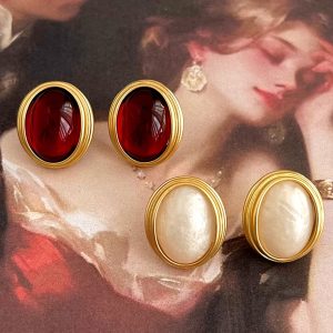 Hepburn Style Oval Vintage French Earrings