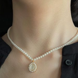 French Vintage Cat's Eye Pearl Necklace