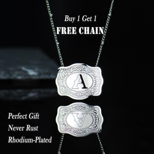 Holylegend Initial Letter Pendant Necklace withEmbossed Belt Buckle, 2 Chains IncludedRhodium-Plated,Tarnish-Resistant,18"ExtenderLength